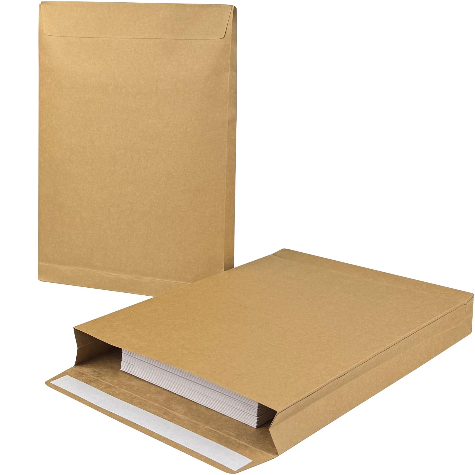 Neehows 15 Pack Expandable Large Kraft Envelopes, 9.3" x 13" Big Mailing Envelopes Self Seal Anti Tear Catalog Envelopes for Business Office Paper Documents File Storage - Brown