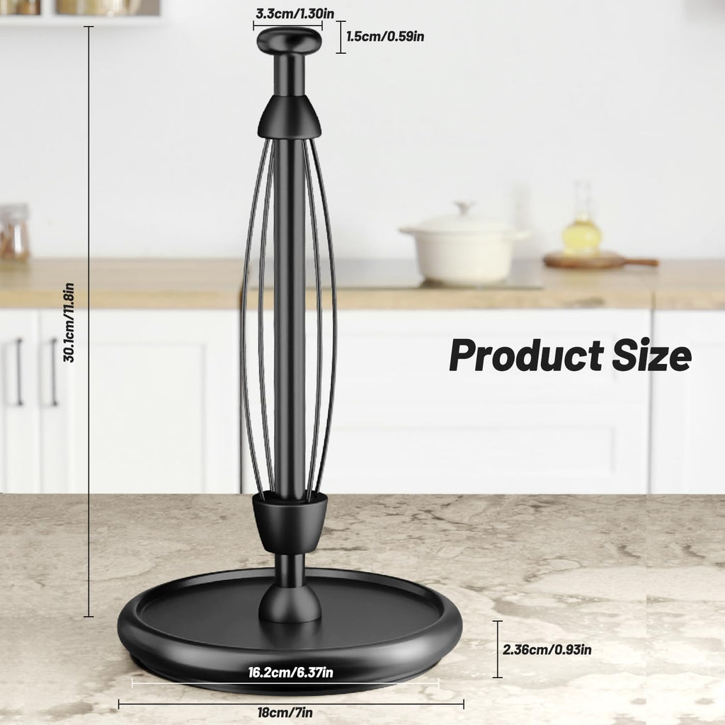 VEHHE Paper Towel Holder Countertop, One-Handed Tear Paper, Weighted Base with EVA Non-Slip Pad, Stainless Steel, Kitchen Towel Holder Stand with Ratchet Mechanism for Kitchen Bathroom Black