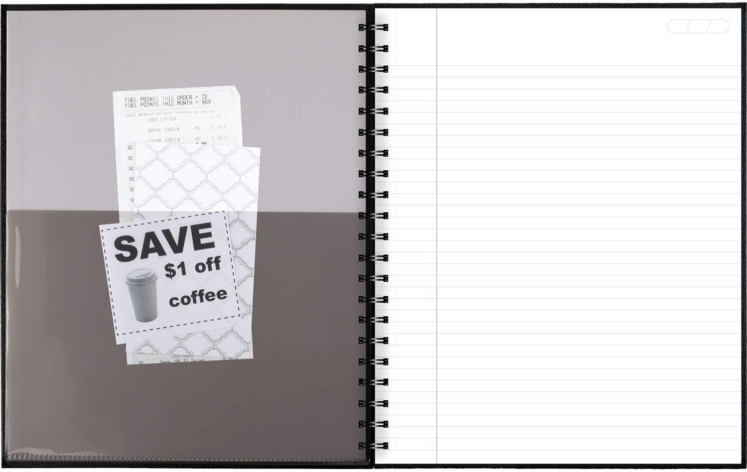 Cambridge Notebook, 8.5" x 11", Hardbound Stamped Linen Cover, Twin Wire Binding, Perforated Sheets, 192 Pages/96 Sheets, Black Cover (06100F)