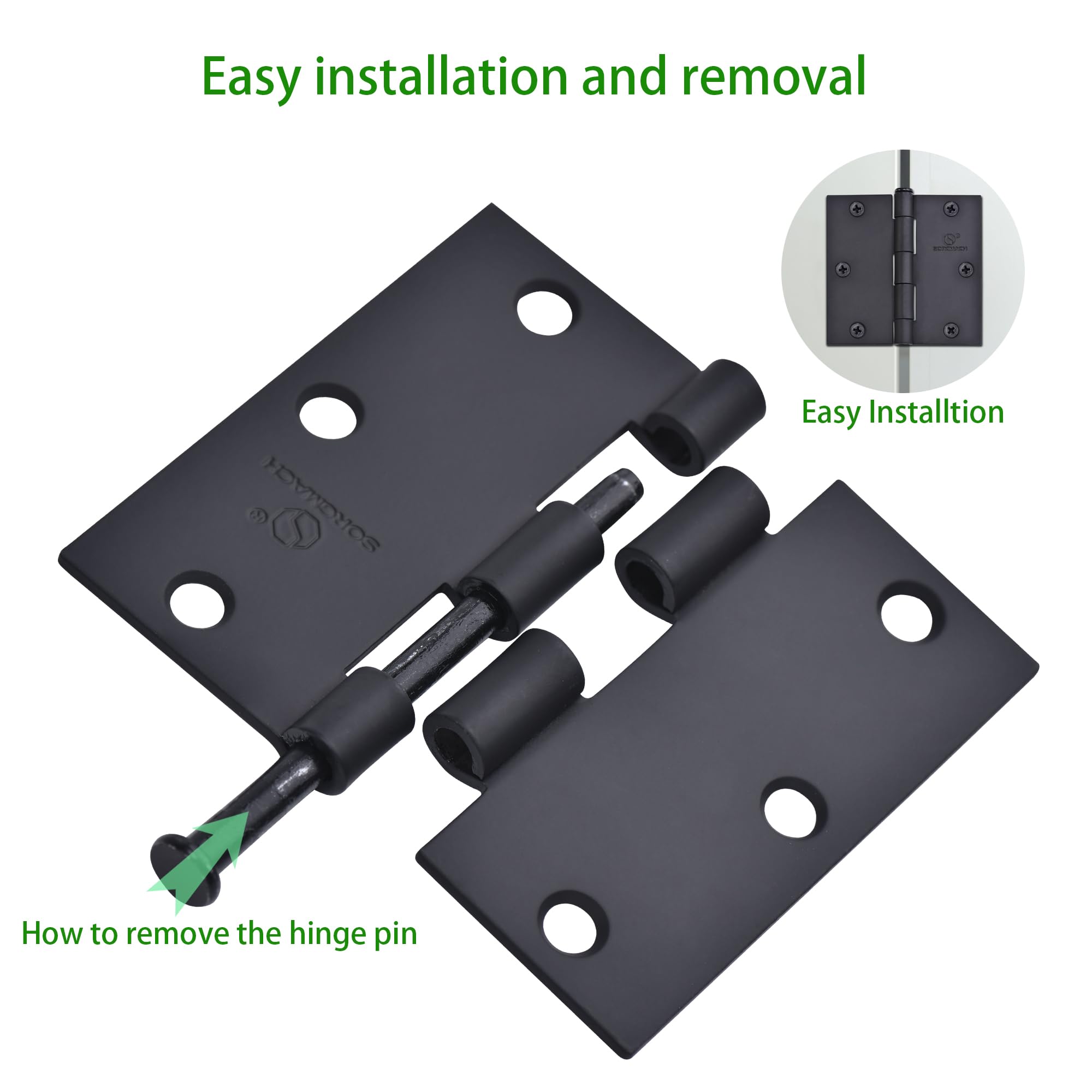 6 Pack Door Hinges for Doors 3 Inch Interior Door Hinges Matte Black Hinges for Doors Square Corner Bedroom Indoor/Interal Door Hardware 3 Inch Black Door Hinge