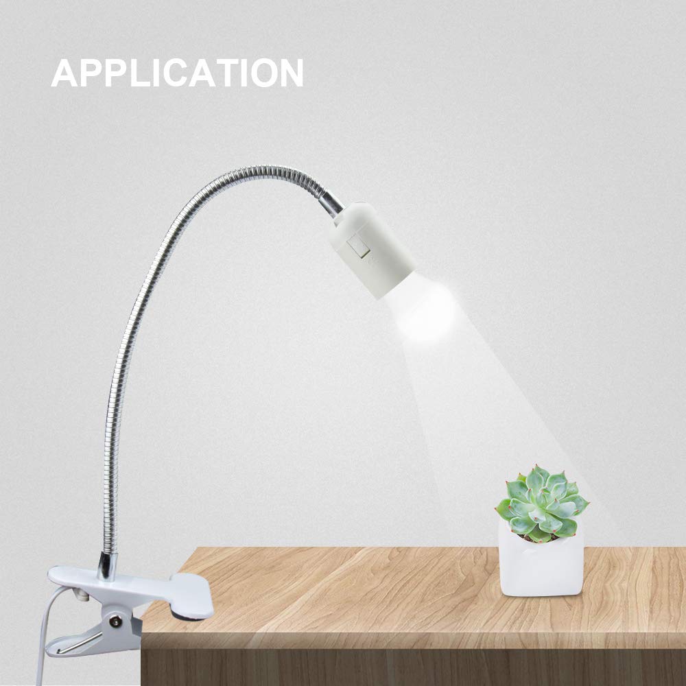 Bonlux Flexible Aluminum Wire Neck Clip Holder E26 Base Light Socket with On/Off Switch US Plug, Adjustable Light Stand Clamp Lamp Fixture for Reptiles Desk Lamp Grow Aquarium Light (Max Bulb: 100W)