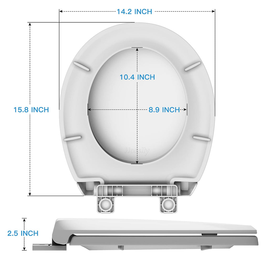 Homfan Durable Round Toilet Seat with Slow Soft Close - Easy to Install and Clean, Never Loosens - White, Fits Most Round Toilets