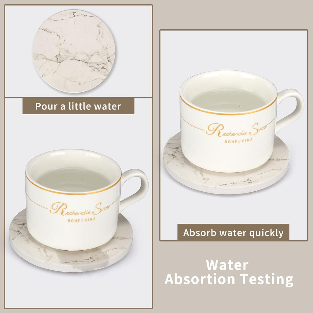 6 Pcs White Marble Coaster Set with Holder Best Absorbent Coasters Drink Coasters Ceramic Bar Coasters Cute Table Coasters Gift Cup Stone Coasters Modern Coasters