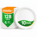 OasisSN 10 Inch 128 Pack Compostable Disposable Paper Plates, Large Round Dinner Plates, Heavy Duty Sugarcane Bagasse, Biodegradable Eco-Friendly for Parties & Daily Use, White