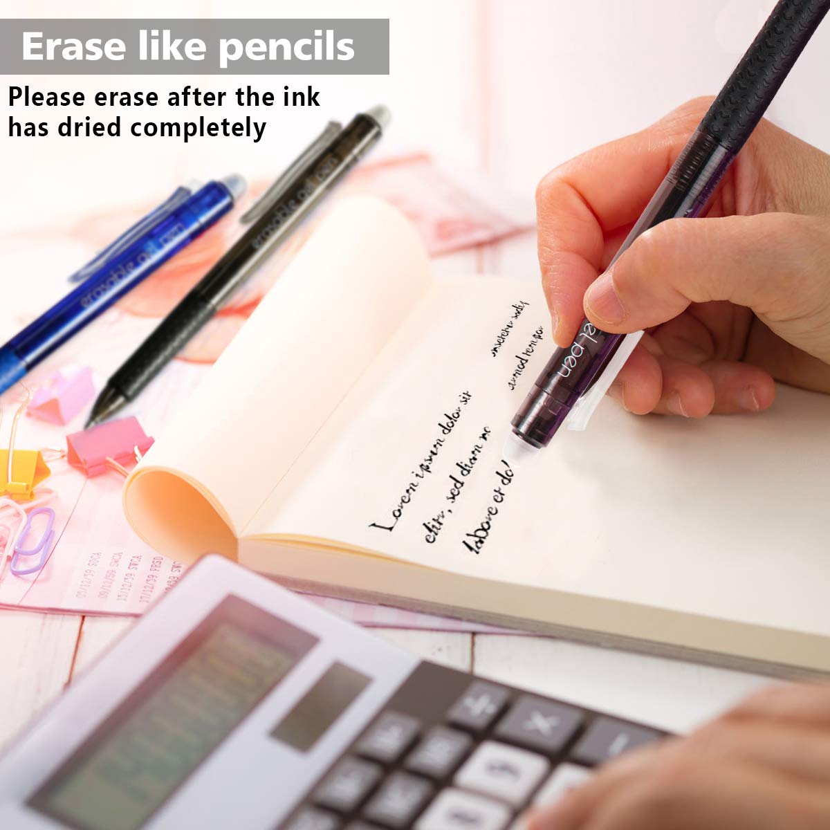 Erasable Gel Pens, 15 Pack Retractable Erasable Pens Clicker, Fine Point, Make Mistakes Disappear, 8 Black 7 Blue Inks for Writing Planner and Crossword Puzzles