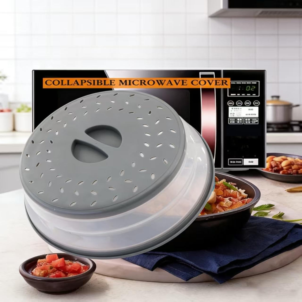 Microwave Splatter Cover 2pc Collapsible Microwave Plate Cover for Food Collapsible Microwave Cover with Steam Vents (Grey)