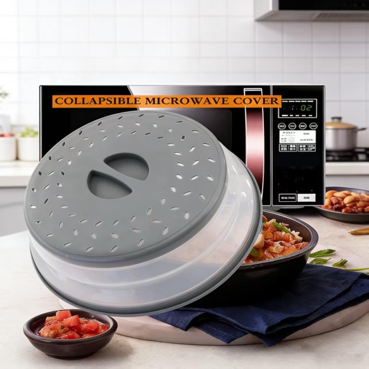 Microwave Splatter Cover 2pc Collapsible Microwave Plate Cover for Food Collapsible Microwave Cover with Steam Vents (Grey)