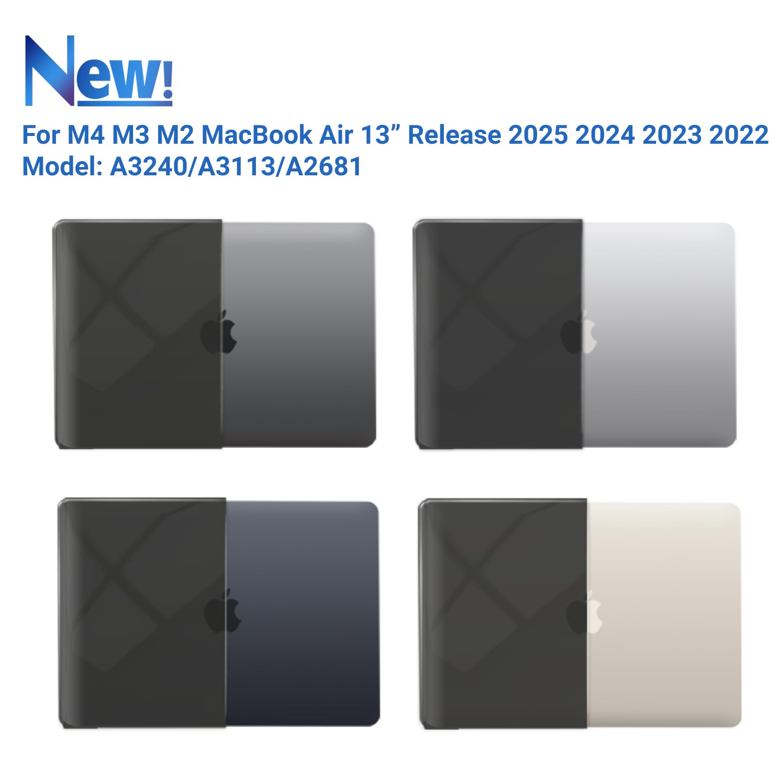 IBENZER Compatible with 2025 2024 2023 2022 MacBook Air 13 inch Case M4 A3240 M3 A3113 M2 A2681, Hardshell Case & Keyboard Cover for Mac Air 13.6 with Touch ID, Crystal Black, CA-AT13-KK-CYBK+1