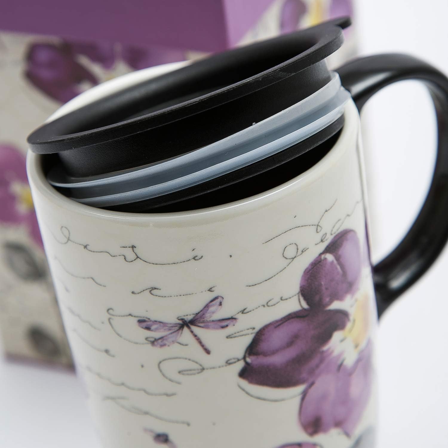 Tall Ceramic Travel Mug Coffee Cups Sealed Lid with Color Box 17 oz.