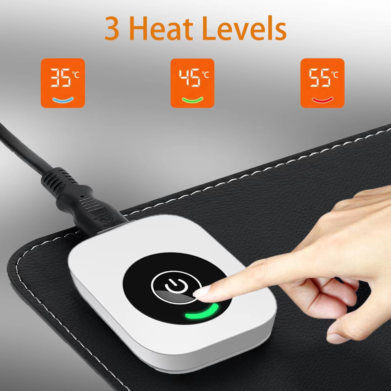 Tulpock Heated Desk Pad - Dark Black, 31.5 x 13 Inch, PVC Leather, 3 Levels Heating, 4 Hour Auto Shut Off