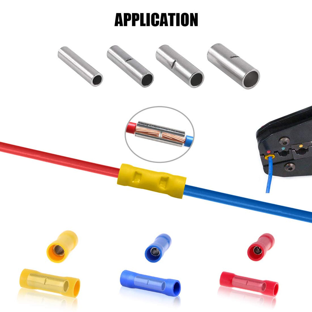 Glarks 220Pcs Non-Insulated Butt Connectors Assortment Kit, 22-16/16-14/14-12/12-10 AWG Gauge Seamless Uninsulated Electrical Wire Ferrule Cable Crimp Terminal Kit for Electrical Splice DIY