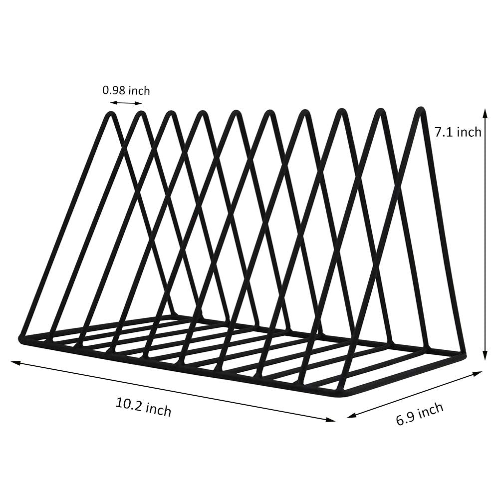 EASEPRES 9 Slot Mesh Magazine Rack Book Record Holder, Desktop Iron Storage Rack Bookshelf Multifunction Triangle Wire File Organizer Sorter for Decor Home Office, Black Pack of 2