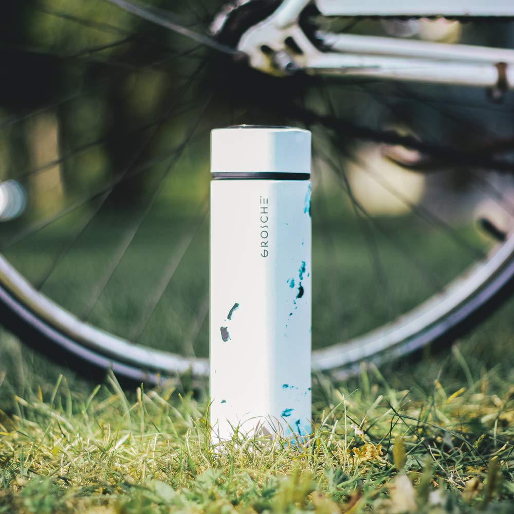 GROSCHE Chicago Soft Touch (White Marble) Fruit Infuser Water Bottle Double Walled Tea Infuser Bottle Insulated Stainless Steel Water Bottle Vacuum Flask 450 ml/ 15.2 fl. Oz