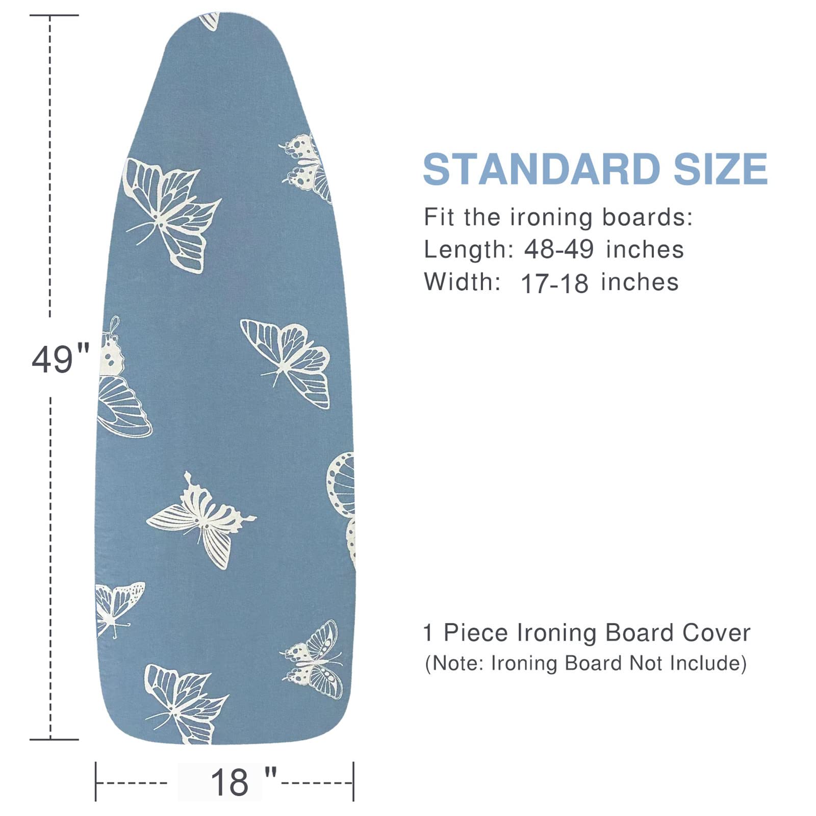 VividPaw Ironing Board Cover and Pad 18x49, Extra Wide, Thick Padding, Elastic Edge, Silicone Coated, Resist Scorching and Staining, Heavy Duty Iron Board Covers (Butterfly, 18" x 49")