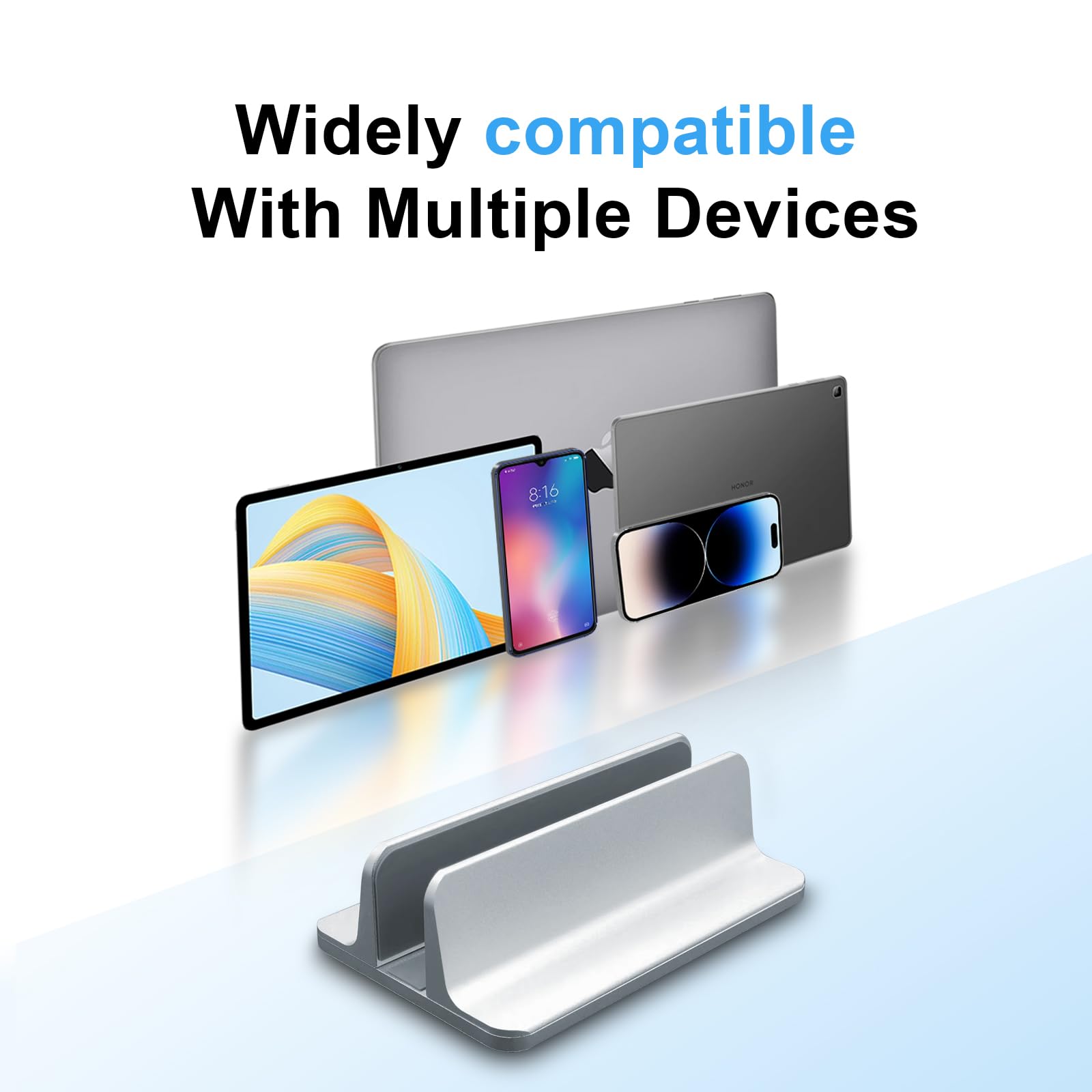 Vertical Laptop Stand Holder Desktop Aluminum Notebook Stand with Adjustable Dock Size,Fits All MacBook Pro/Surface/Chromebook/Gaming/Dell Laptops (Up to 17.3 inches) Gray