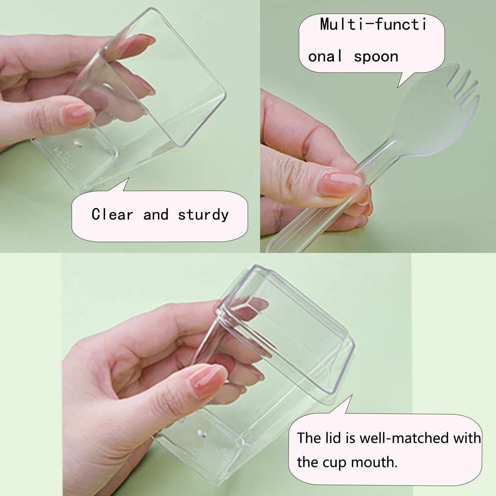 Toowood 50pcs Clear Dessert Cups with Lids and Spoons, 5.4oz Dessert Cups, Mini Cups Reusable Square Parfait Cup for Party Appertizer, Christmas