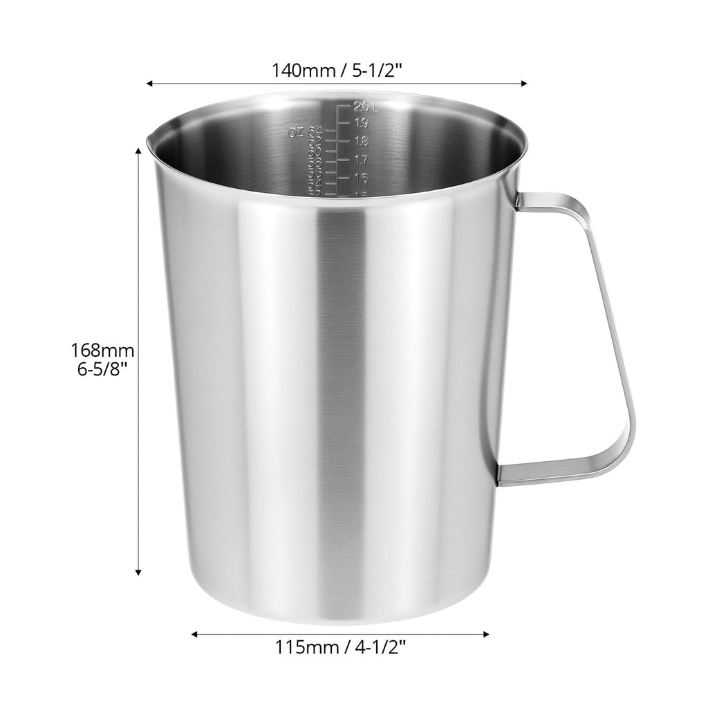 QWORK 304 Stainless Steel Measuring Cup 64 OZ with OZ/ML Graduations, 8 Cup Kitchen Mixing Pitcher, Precision Engraved Markings, Container for Baking and Frothing, 2 Liter