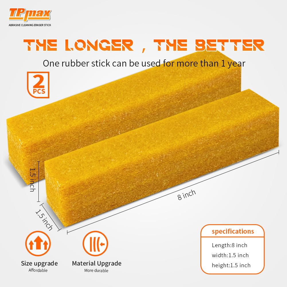 1-1/2" x 1-1/2" x 8" Inch Abrasive Cleaning Eraser Stick - 2 Packs for Cleaning Abrasive Sanding Belts & Sanding Discs Sandpaper Rough Tape, Skateboard and Shoes Natural Rubber Build
