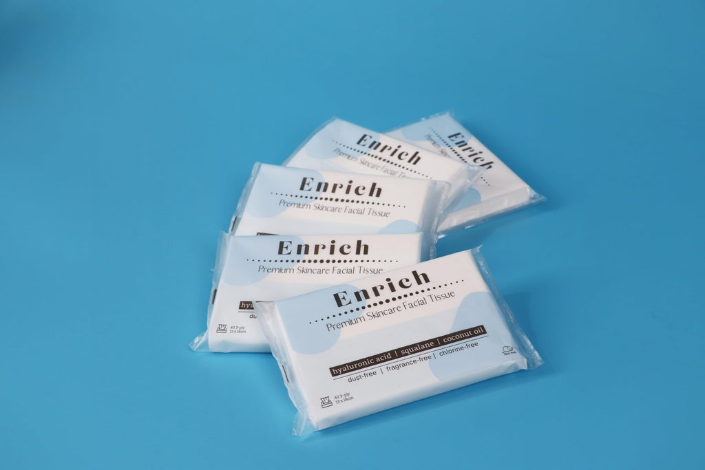 The Nice Bum Enrich Tissues Travel Pack | Premium Skincare Facial Tissue | Non-GMO & Vegan | Dust, Fragrance, and Chlorine-Free | Ultra-Strong 3-Ply | 40 Tissues Per Pack | Pack of 15