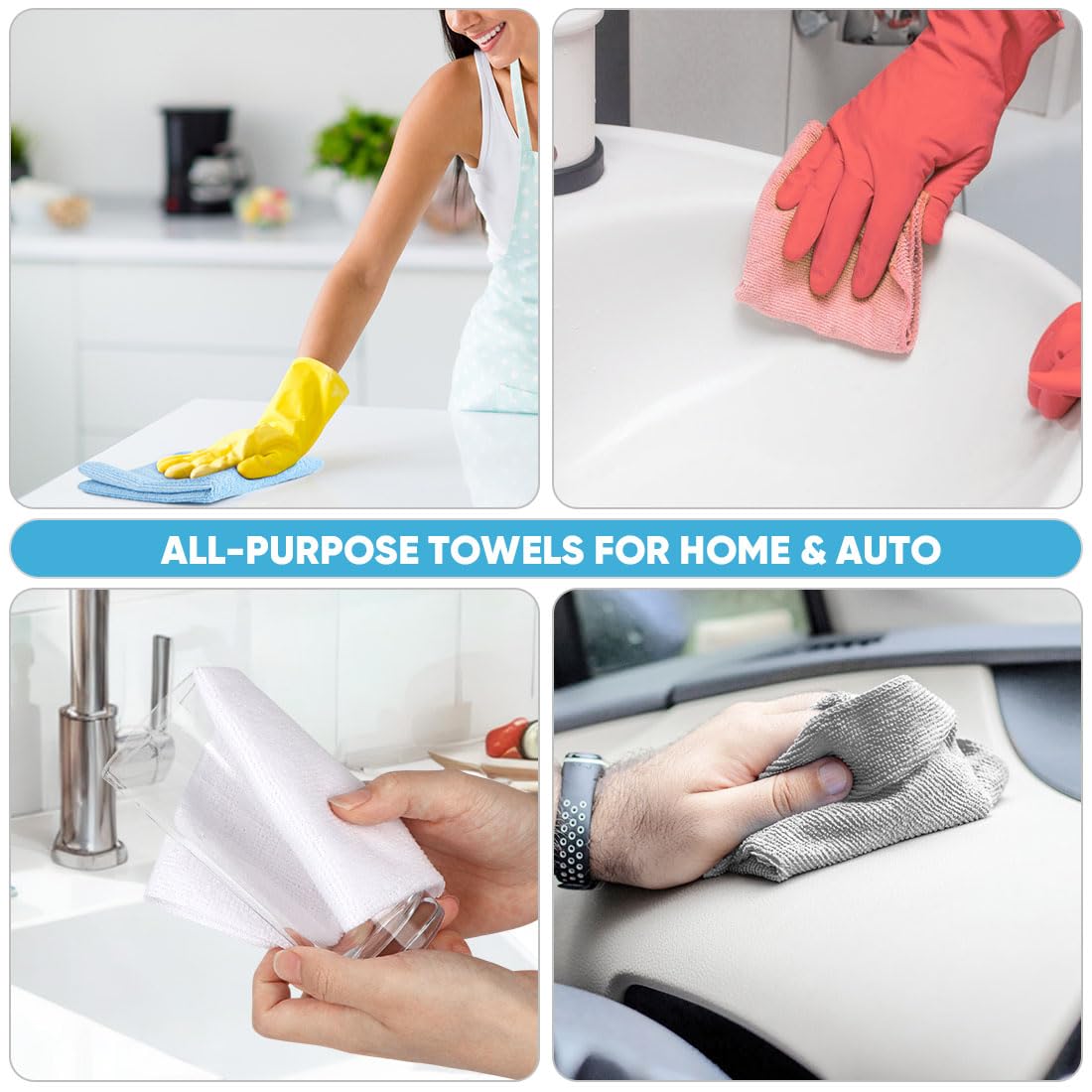 AIDEA Microfiber Cleaning Cloth Roll, 75PK, Tear Away Reusable Paper Towels, Pink Towels Lint Free Rags for House, Kitchen, Car Cleaning Supplies, 11.5"×11.5"