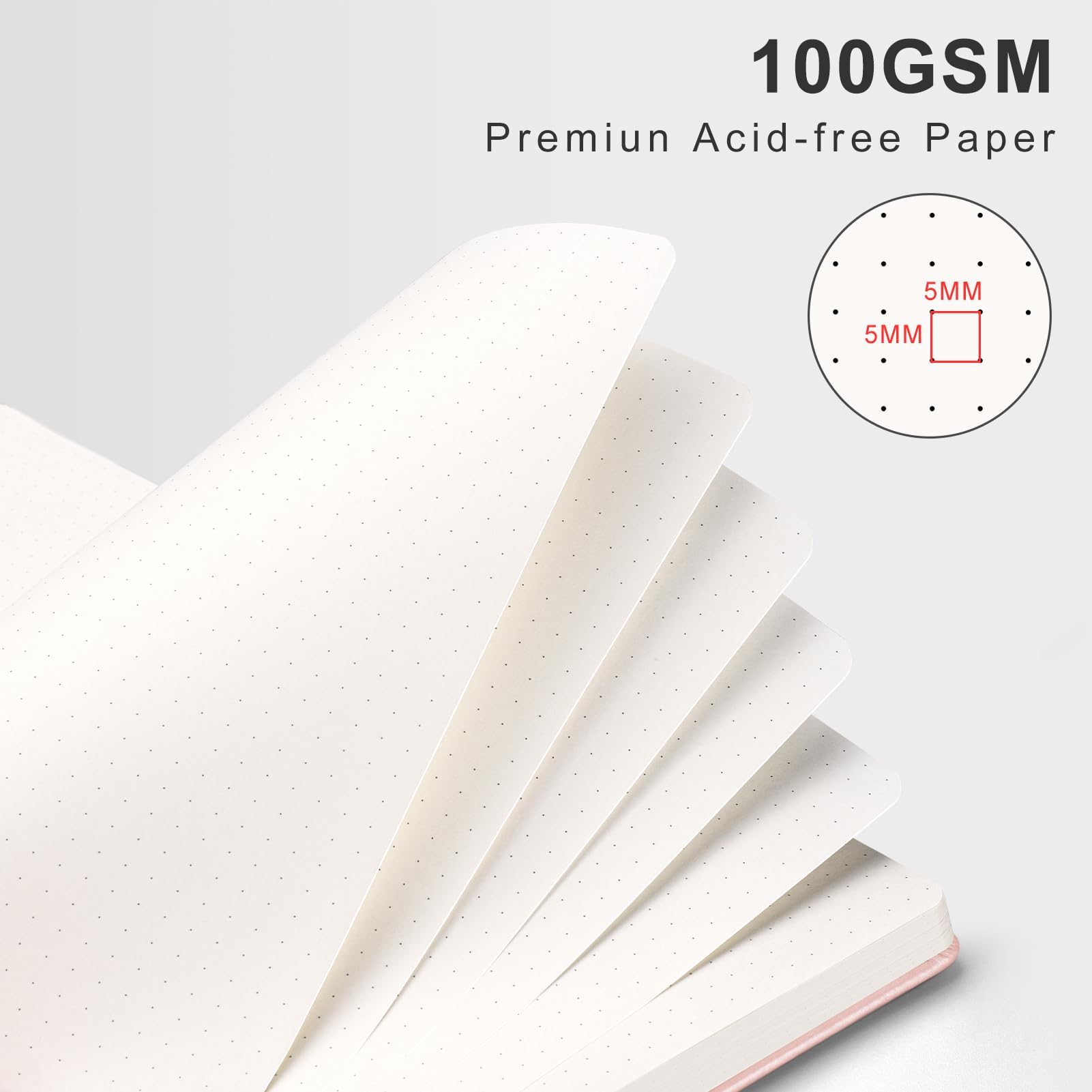 AHGXG Dotted Journal Spiral Notebook 8.5" x 11", Large A4 Leather Hardcover Dotted Notebook, 100 GSM Thick Dot Grid Paper, Inner Pocket, Rose Gold