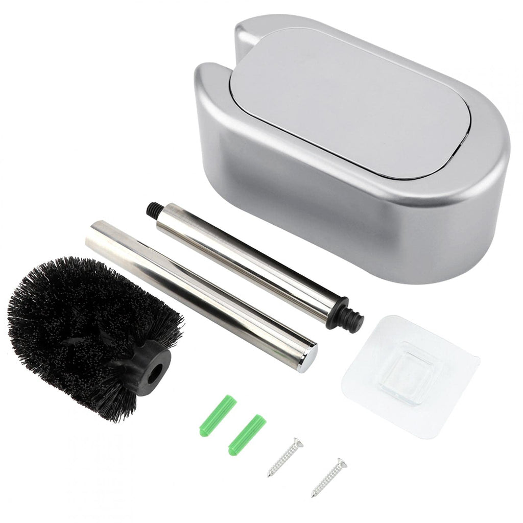 Stainless Luxury Toilet Brush Toilet Brush Set Compact Wall-Mounted Toilet Brush Holder with Stainless Steel Handle for Bathroom Storage and Organization(Silver)