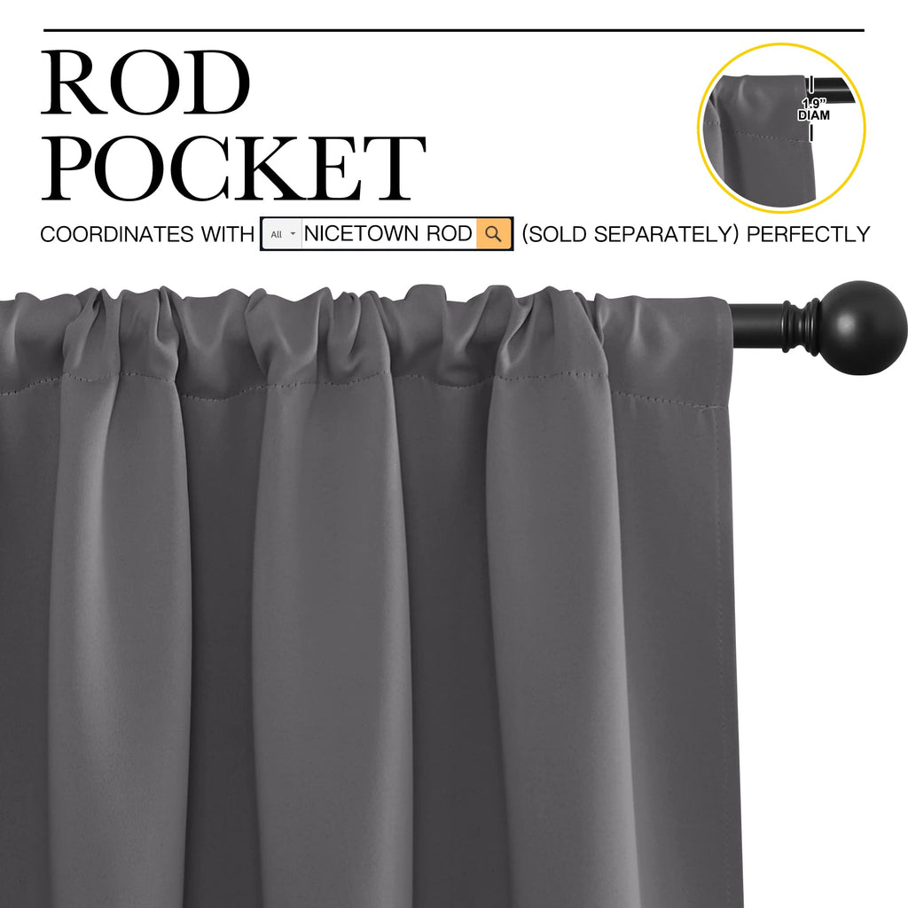 NICETOWN Blackout Curtains 45 Inches Long Thermal Insulated for Bedroom, Room Darkening Window Curtains 2 Panels for Kitchen, Short Drapes Privacy Rod Pocket for Closet/Bunk Bed (W42 x L45, Grey)