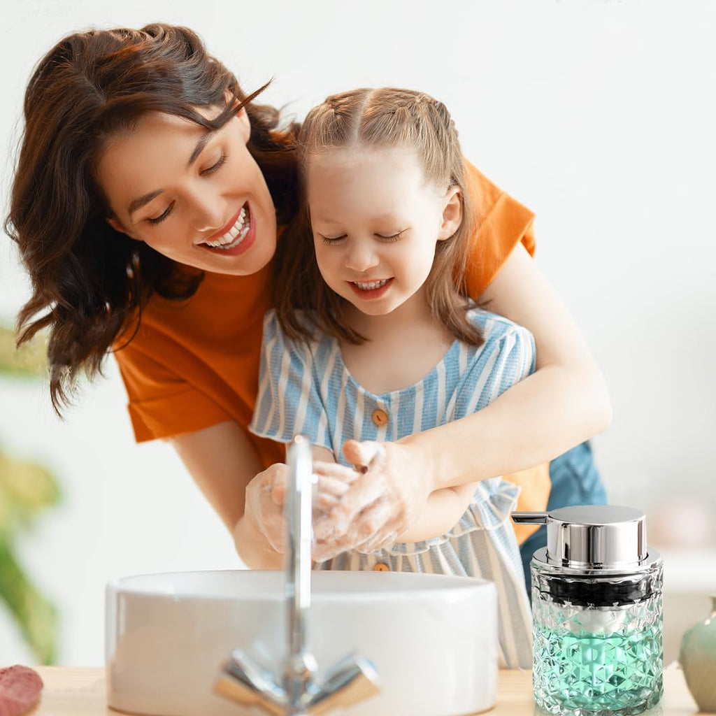 MALACHI Foaming Soap Dispenser，Foaming Hand Soap Dispenser for Bathroom,Refillable Clear Glass Soap Dispenser with Large Pump (2)