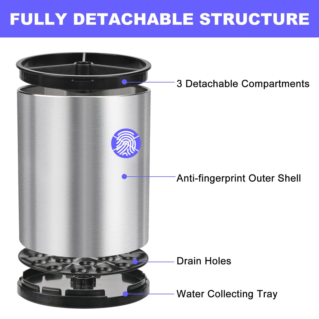 Kitchen Utensil Holder for Counter, Rotating Stainless Steel Utensil Organizer with Drainage Tray, 360°Rotating, Removable Divider, Large Cooking Utensil Crock