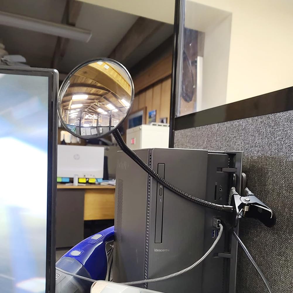 Ampper Acrylic Clip On Rear View Cubicle Mirror, Flexible Convex Security Mirror for Personal Safety Desk Rearview Monitors or Anywhere (3.75", Round)