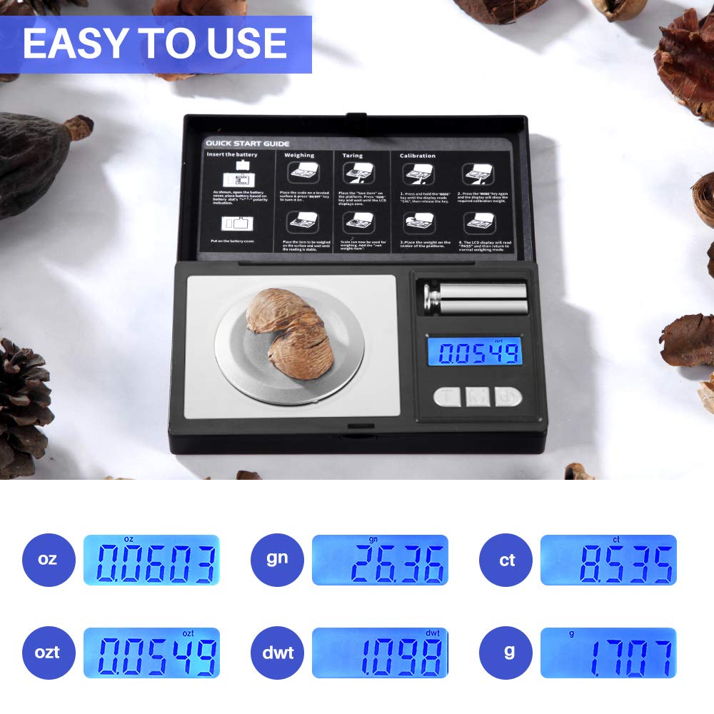 THINKSCALE Milligram Scale, 50g/0.001g Digital Jewelry Scale, Mg Scale 6 Units, Micro Gram Scale, Powder Scale for Reloading, Medicine, Gem, Cal Weight Included