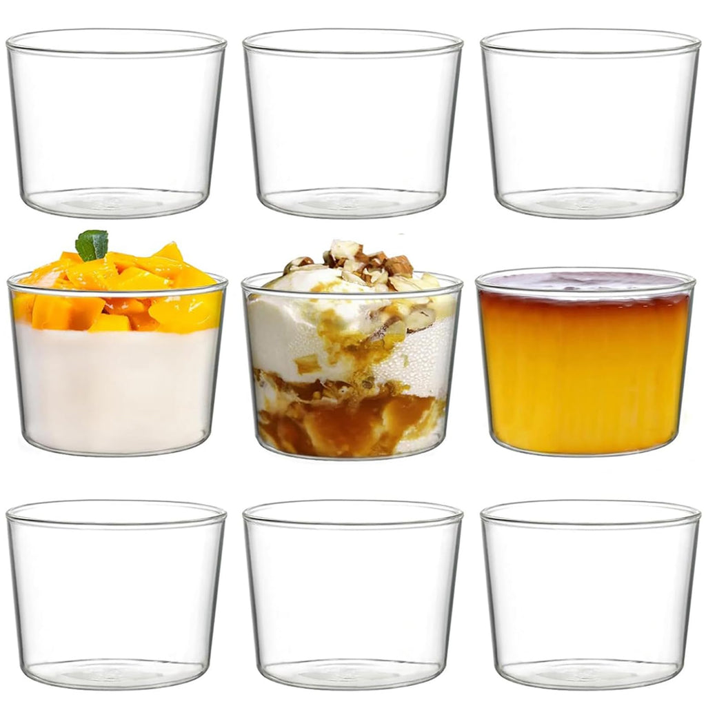 yarlung 9 Pack Small Glass Dessert Bowls, 8 Oz(250ml) Custard Cup Clear Pudding Cup, Tasting Glasses Prep Bowls for Parfait, Ice Cream, Party Birthday