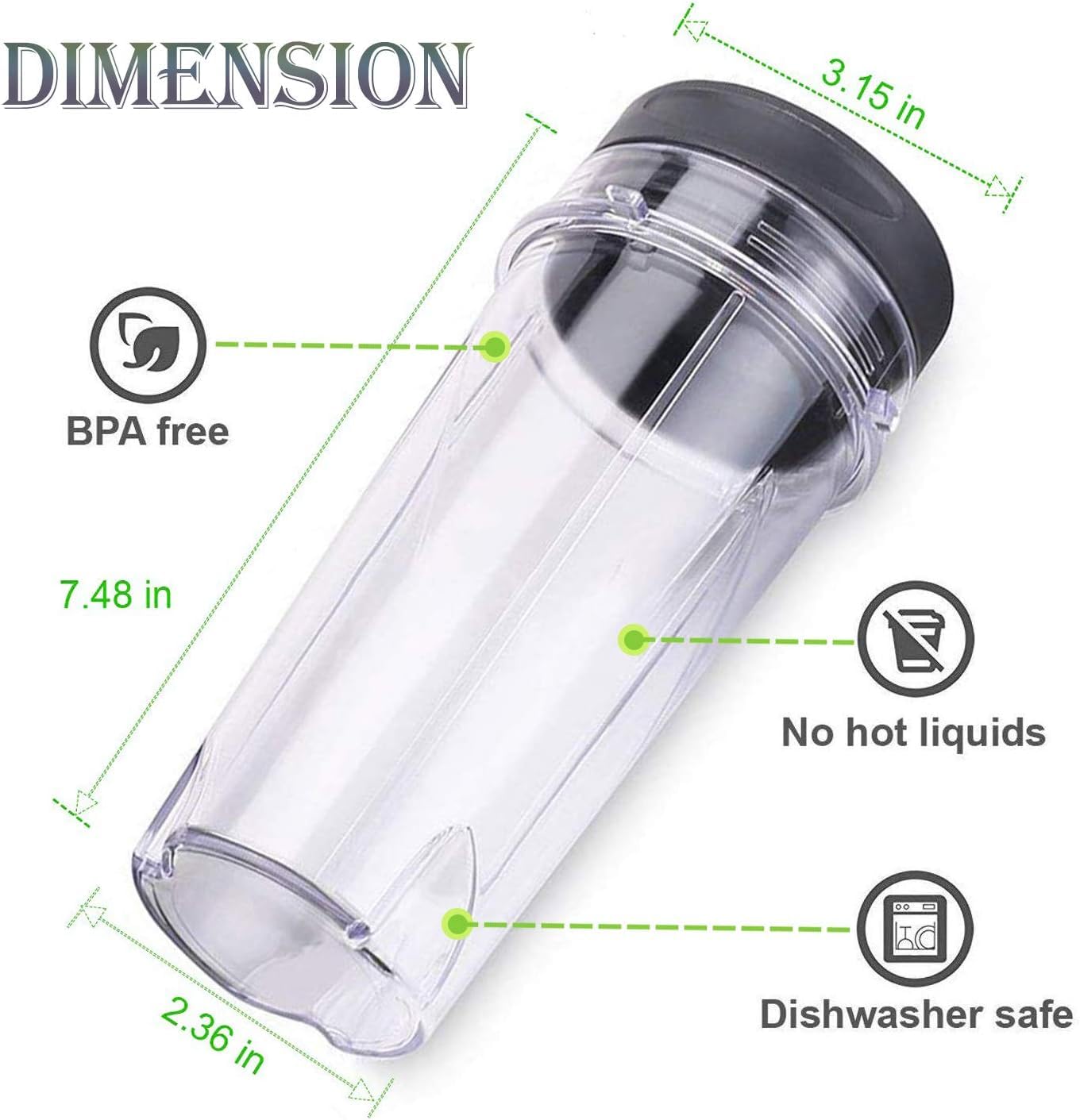2 Pack 16 oz Blender Cups with Leakproof Sip Lids Compatible with Nutri Ninja, Replacement Single Serve Cups for BL660 BL663 BL740 BL770 BL780 BL810 BL771