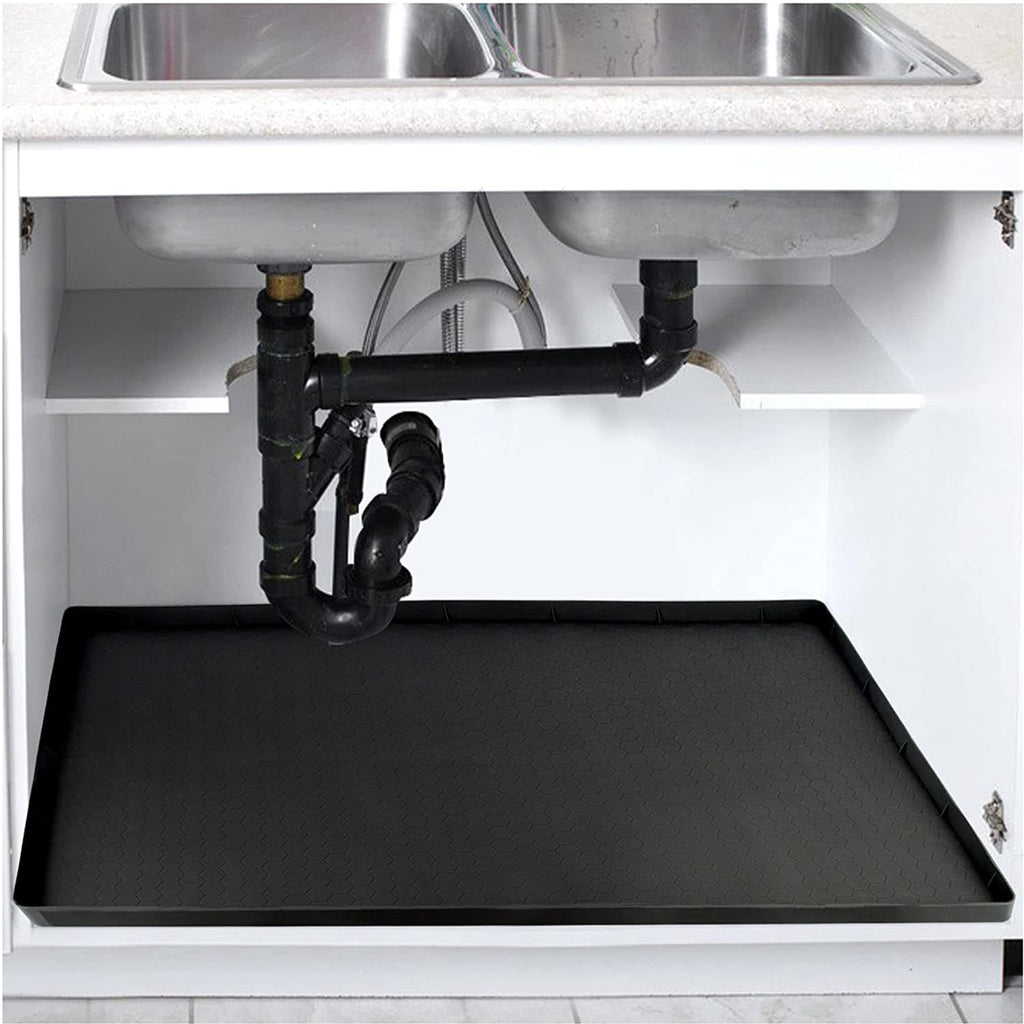 CATECASE Under Sink Kitchen Cabinet Mat, Under Sink Mats for Kitchen Waterproof Cabinet Protector & Drip Tray Liner, 34" x 22", Flexible Waterproof Silicone Made (Black)