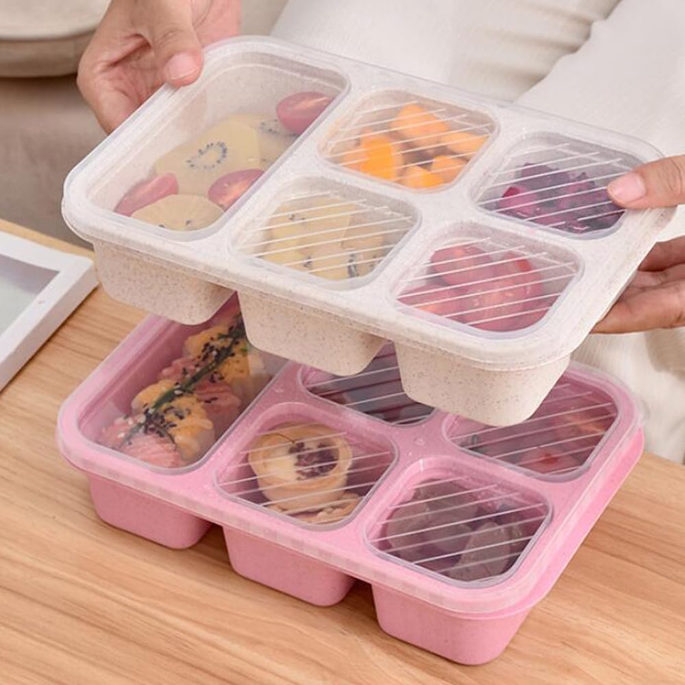 4 Pack Reusable Bento Box Meal Prep Container with Lids 10 forks Lunch Box for Kids Toddler Adults Suitable School Company and Travel