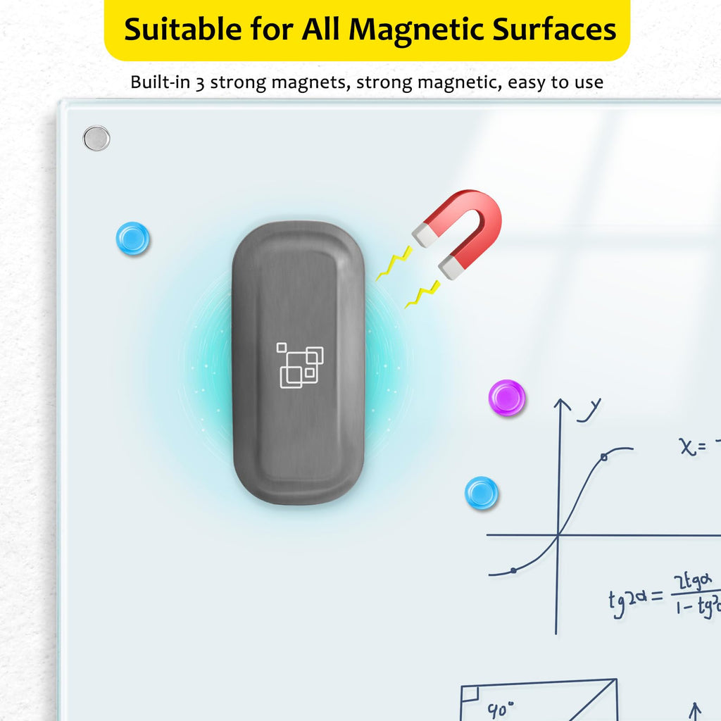 maxtek Magnetic Dry Erase Eraser, Whiteboard Dry Eraser, 2 Pack, Strengthened Magnetic Dry Eraser for Dry Erase Board, Glass Board, Calendar Board, Office and School Supplies (Gray)
