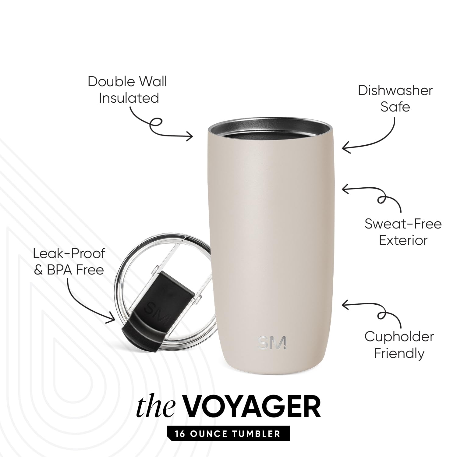Simple Modern Travel Coffee Mug Tumbler with Flip Lid | Insulated Stainless Steel Iced Coffee Cup | Gifts for Women & Men | Voyager Collection | 470ml | Almond Birch