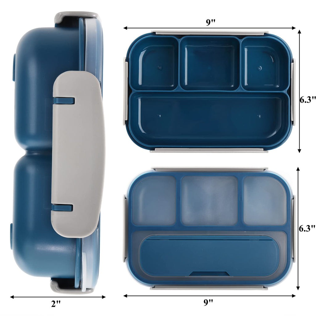 Okllen 3 Pack Bento Lunch Box, Plastic Bento Box Adult Lunch Box with 4-Compartment & Spoon, Leakproof Lunch Containers for Meals,Snacks, School, Company, and Travel, Pink, Green, Blue