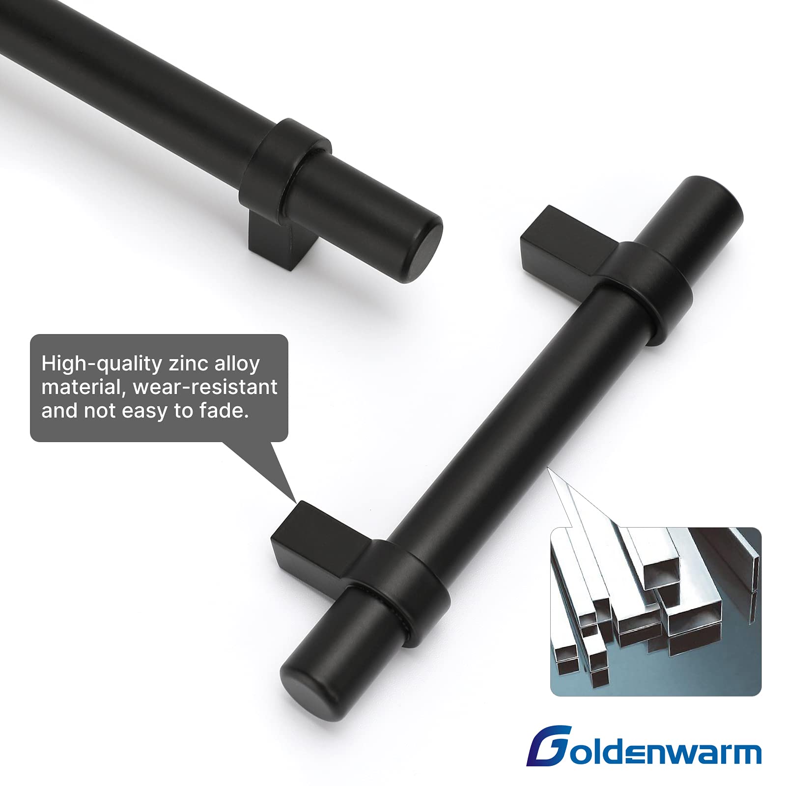 goldenwarm Black Cabinet Handles Kitchen Drawer Handles - LST16BK76 Black Drawer Handles 3in Cabinet Handles for Dresser Drawer Handles 5 inch Overall Length,10 Pack