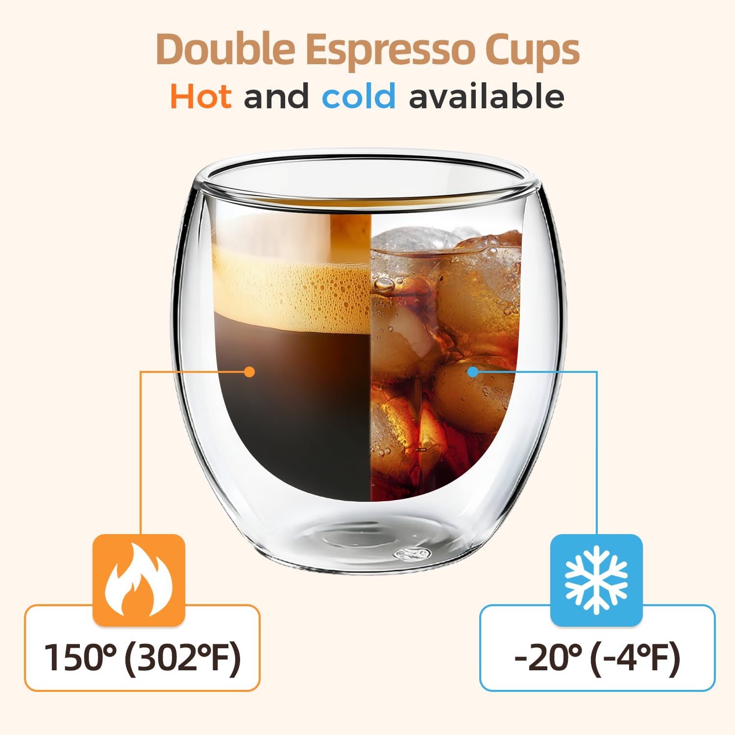Yopinmall Espresso Cups Set of 6-100ML/3.4OZ Double Walled Glass Coffee Mugs Clear Coffee Cups Glass for Espresso Shot Cappuccino Latte Iced Coffee Tea Desserts Dishwasher Safe
