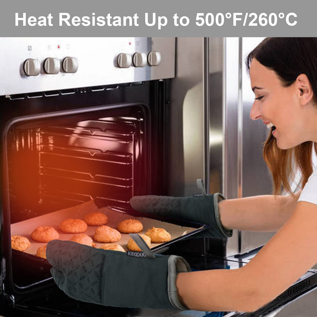 KEGOUU Oven Mitts and Pot Holders 6pcs Set, Kitchen Oven Glove High Heat Resistant 500 Degree Extra Long Oven Mitts and Potholder with Non-Slip Silicone Surface for Cooking