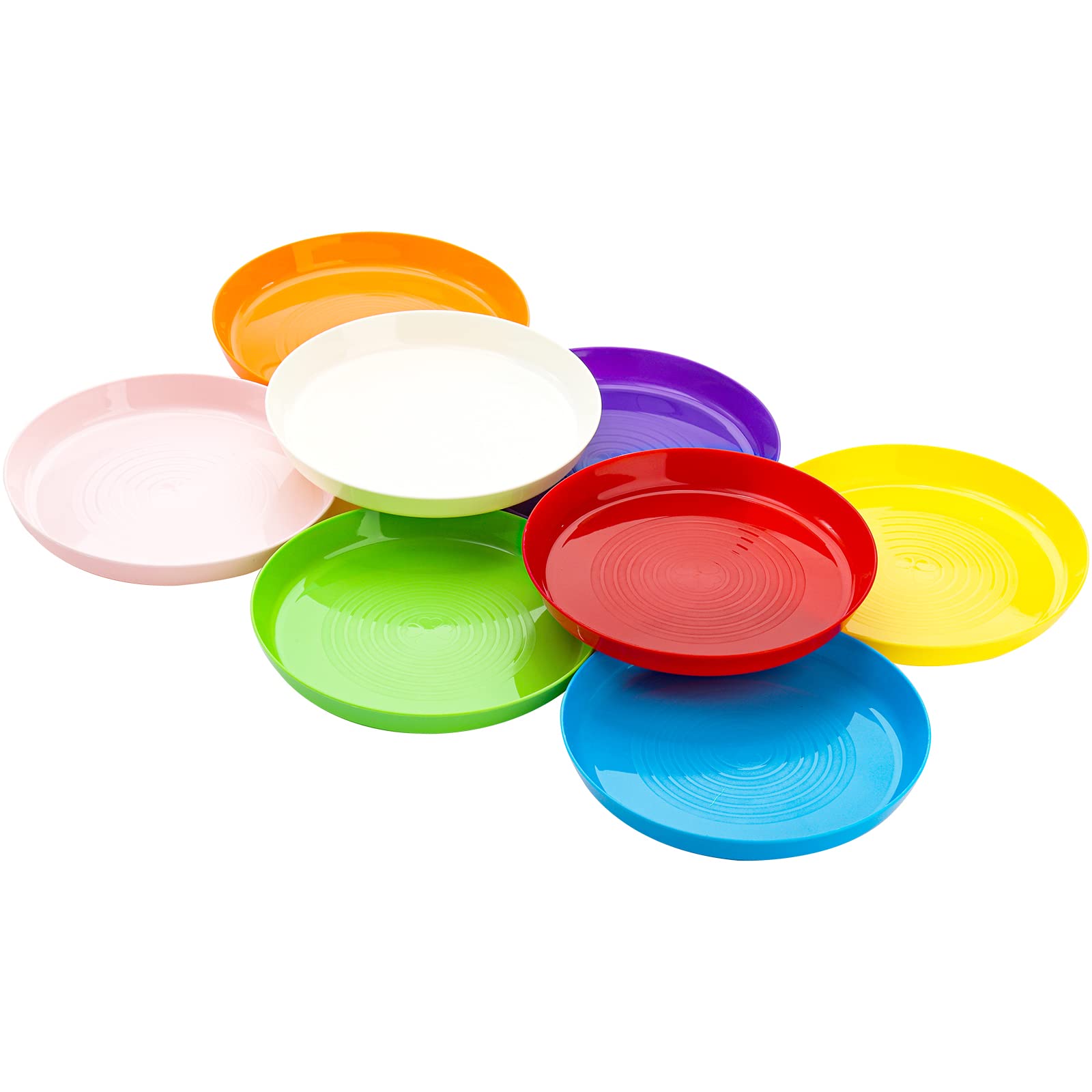 Frcctre 24 Pack Plastic Plates, 7 Inch Colorful Plastic Dinner Plates Salad Plates, BPA Free Reusable Small Snack Plates Dinnerware Set for BBQ, Travel, Events, Dishwasher Safe, 8 Colors