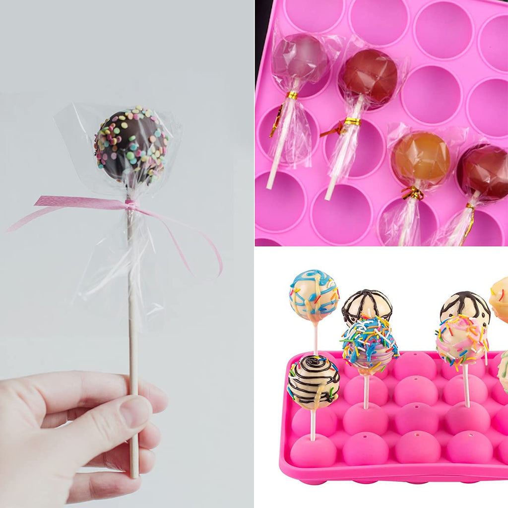 HYCSC 20 Cavity Silicone Cake Pop Mold Kit - Tray with 60pcs Sticks, Bags, Ties, Great for Lollipop and Chocolate