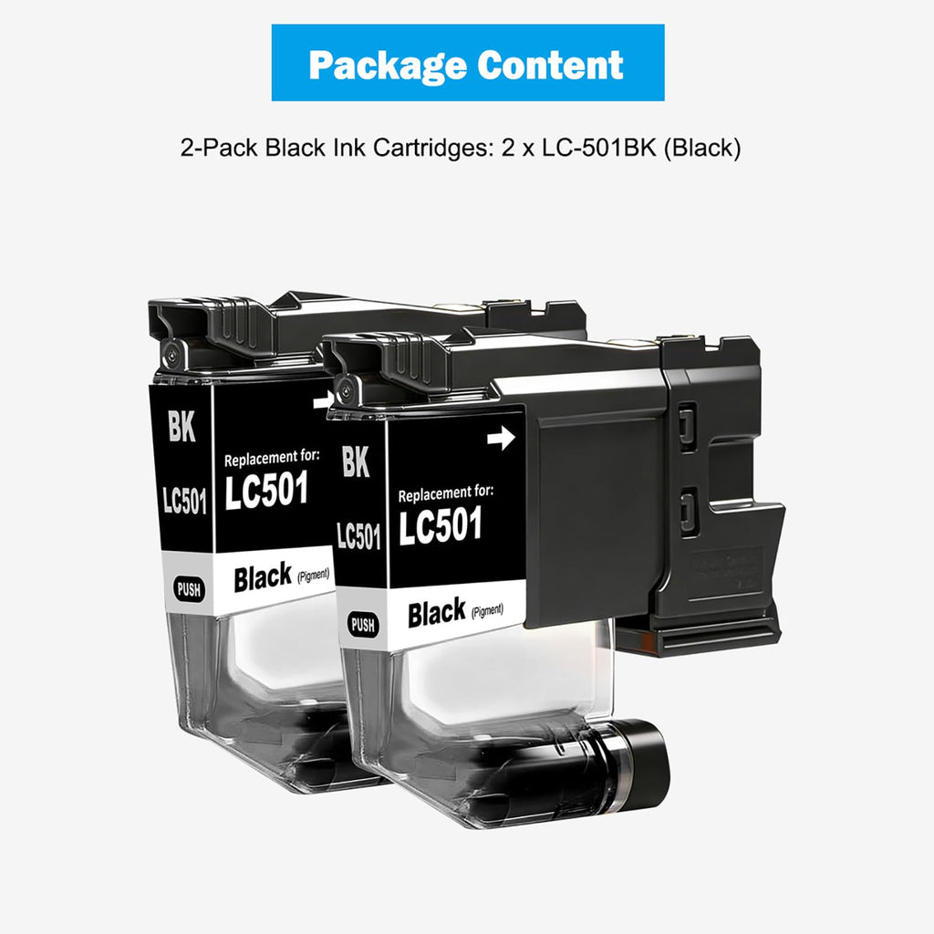 TONTINTA LC501 LC501BK Compatible Ink Cartridges Standard Capacity 250 Pages 2 Blacks for MFC-J1260W MFC-J1360DW MFC-J1410DW Printers