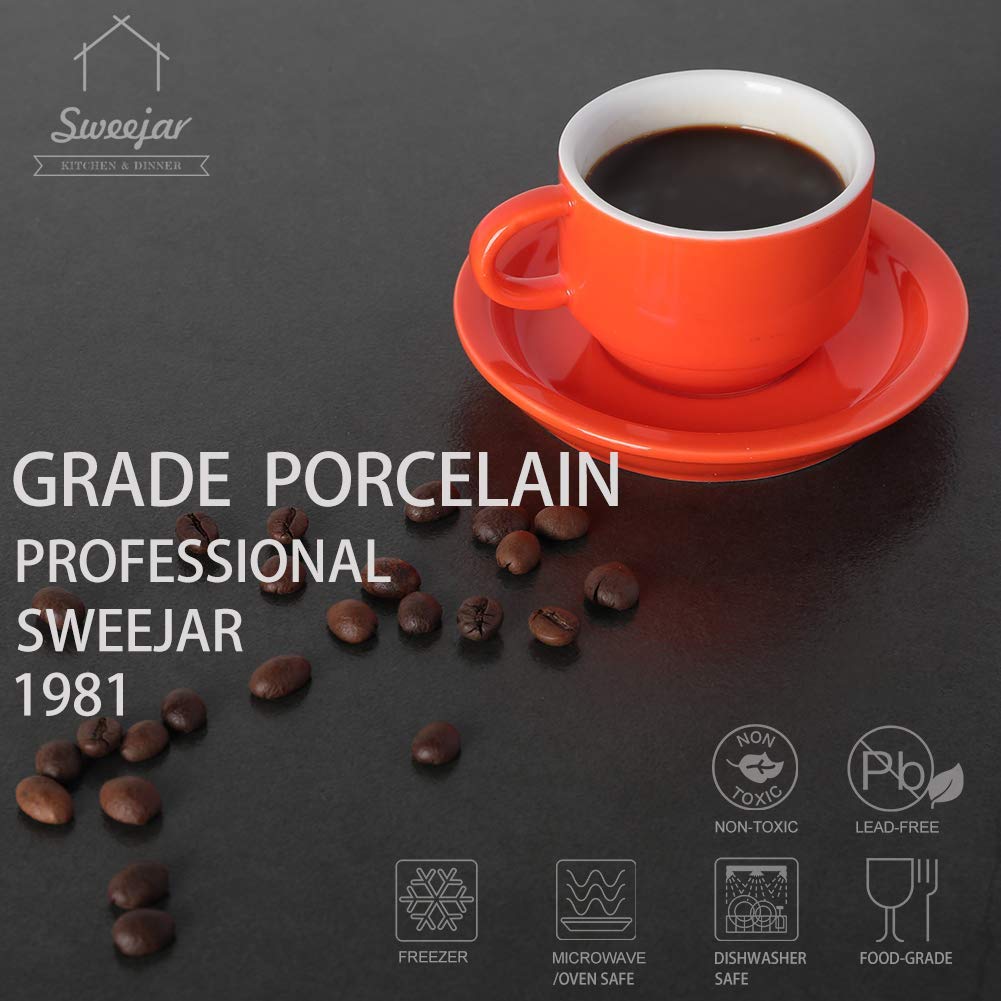 Sweejar 2.5Oz Porcelain Espresso Cup & Saucer Set, Stackable Demitasse Cups with Metal Stand, Coffee,Cafe Mocha,Tea, Latte, Set of 6 (Multicolour)