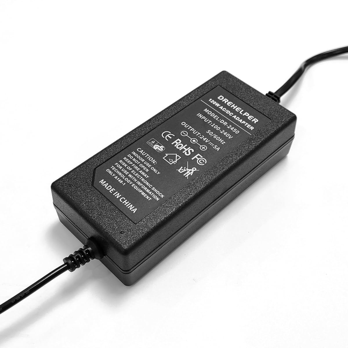 DREHELPER® 24V 5A 120W Power Adapter, Input AC100-240V Output DC24V Transformer, 24 Volts DC Power Supply for 24V 5050 2835 COB LED Strip Light CCTV Camera Monitor Printer Scanner 24V Power Cord