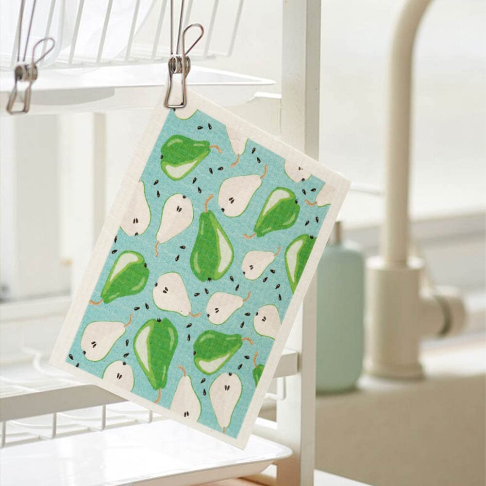Reusable Swedish Dishcloths, Pack of 5 Cellulose Sponge Cloths, Eco-Friendly Absorbent Reusable Dish Cloth, Kitchen Eco-Friendly Odorless Cleaning Cloth (Fruits)