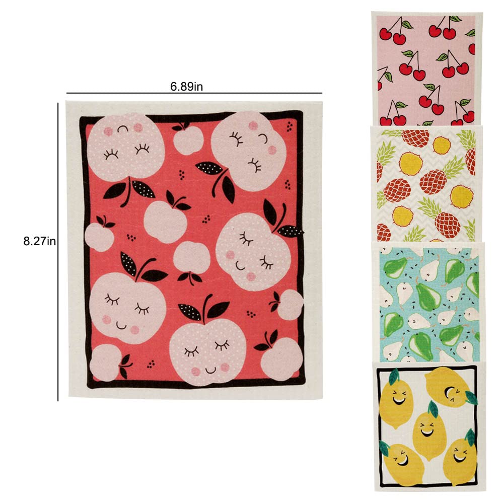 Reusable Swedish Dishcloths, Pack of 5 Cellulose Sponge Cloths, Eco-Friendly Absorbent Reusable Dish Cloth, Kitchen Eco-Friendly Odorless Cleaning Cloth (Fruits)
