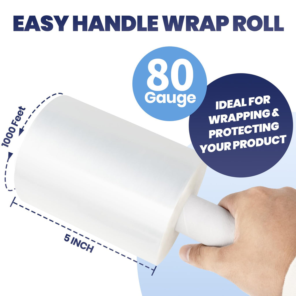 ADHES Mini Hand Stretch Wrap Film, 5 Inch x 1000 Feet 80 Gauge Industrial Strength Stretch Film, Shrink Wrap Roll for Packing, Pallet Wrap, Furniture Wrapping Moving & Protection