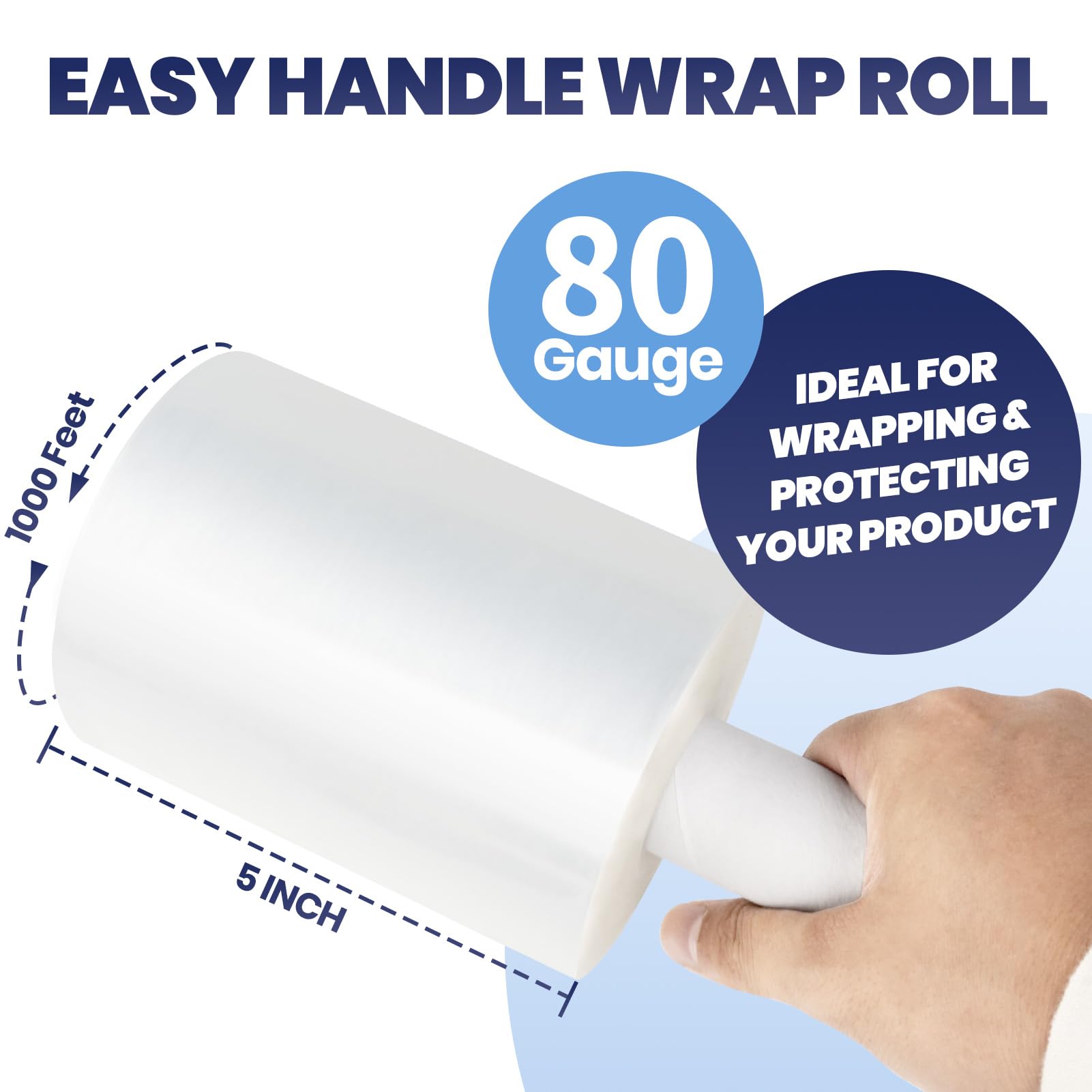 ADHES Mini Hand Stretch Wrap Film, 5 Inch x 1000 Feet 80 Gauge Industrial Strength Stretch Film, Shrink Wrap Roll for Packing, Pallet Wrap, Furniture Wrapping Moving & Protection